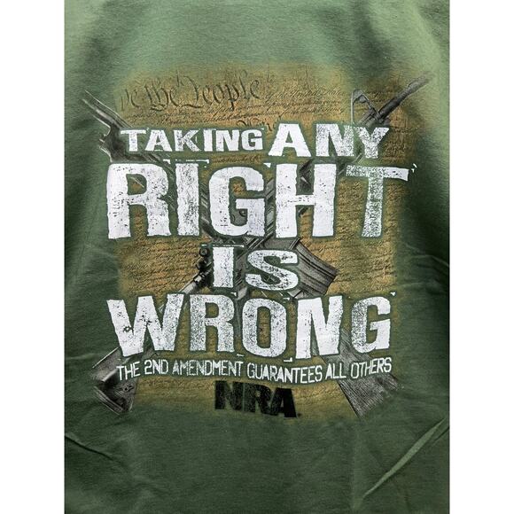Vintage NRA Shirt 2nd Amendment Taking Any right is wrong Green Rifle Gun XL - Picture 6 of 8